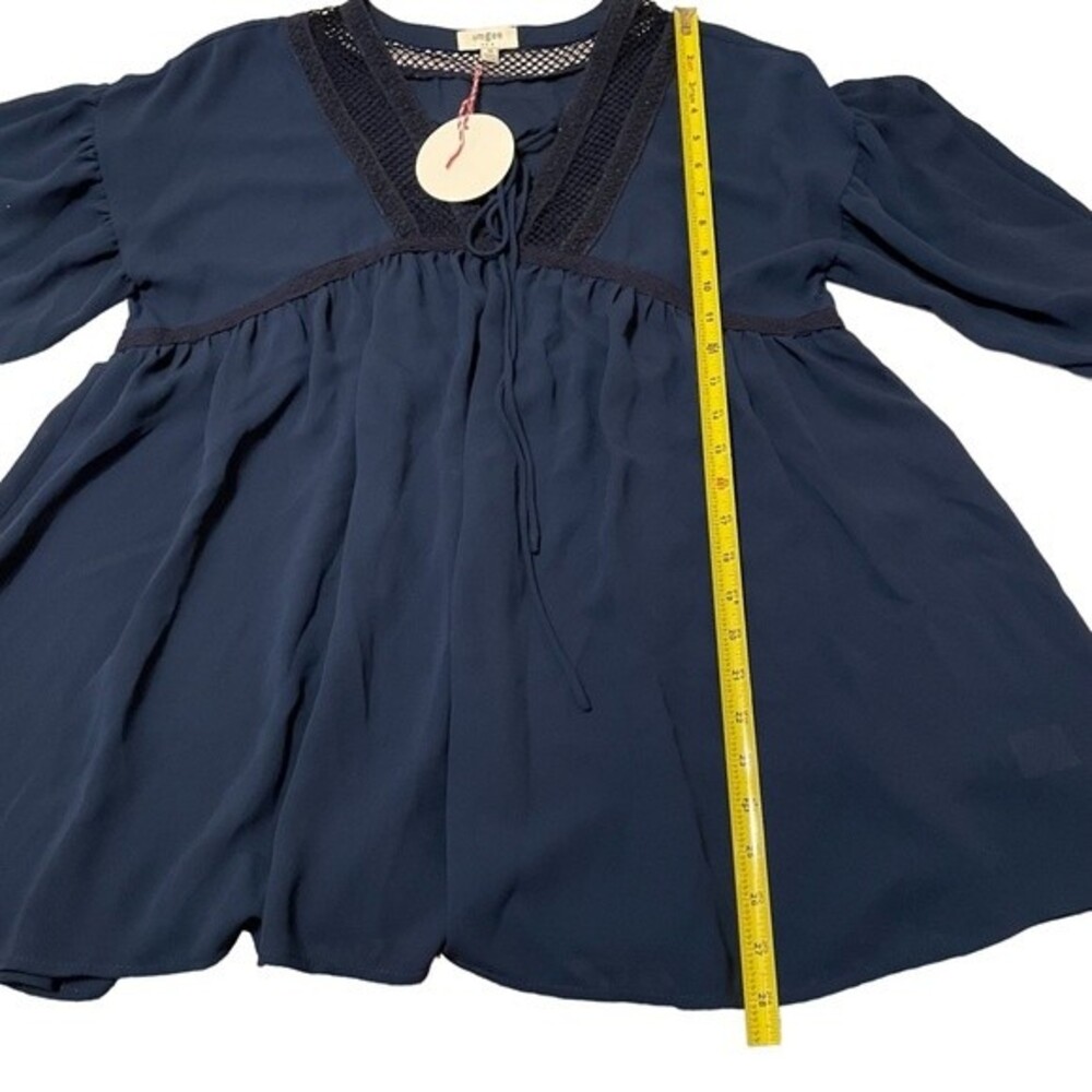 NEW Umgee Women's Navy Lace Up Neckline Babydoll Top 3/4 Sleeve Size Medium - Picture 10 of 10